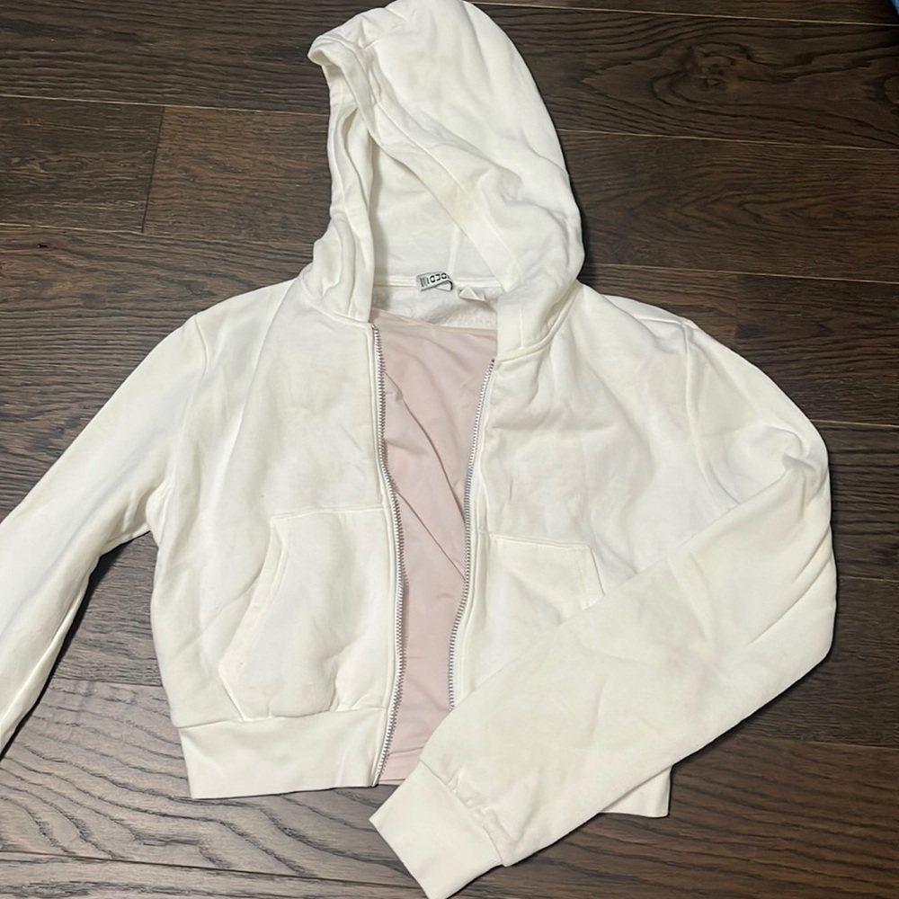 Women’s White Cropped Hoodie & Pink Tank with built in bra